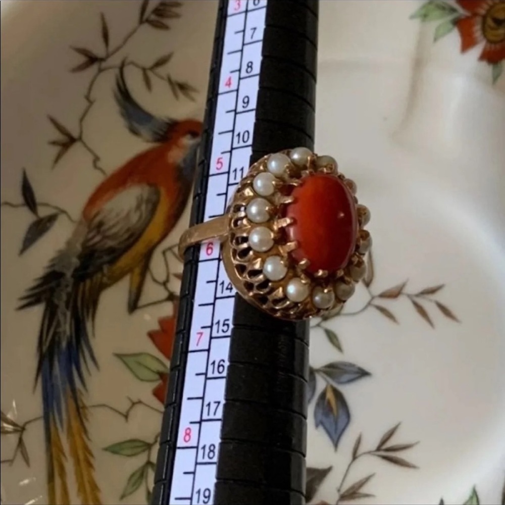 14 KARAT GOLD ANTIQUE RING SIZE 6 CORAL - Picture 9 of 11